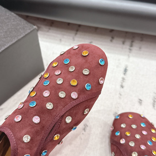 ALAIA 26S EMBELLISHED FLATS IN BROWN SUEDE