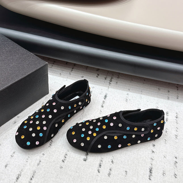 ALAIA 26S EMBELLISHED FLATS IN BLACK SUEDE