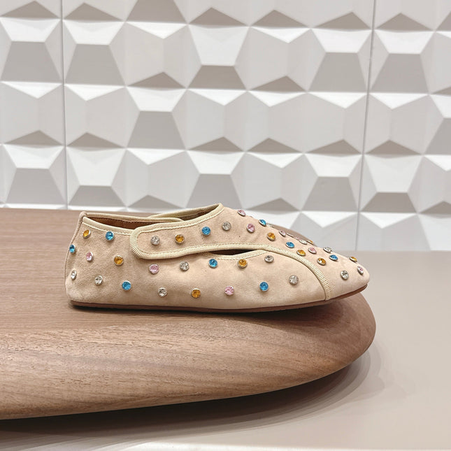 ALAIA 26S EMBELLISHED FLATS IN BEIGE SUEDE