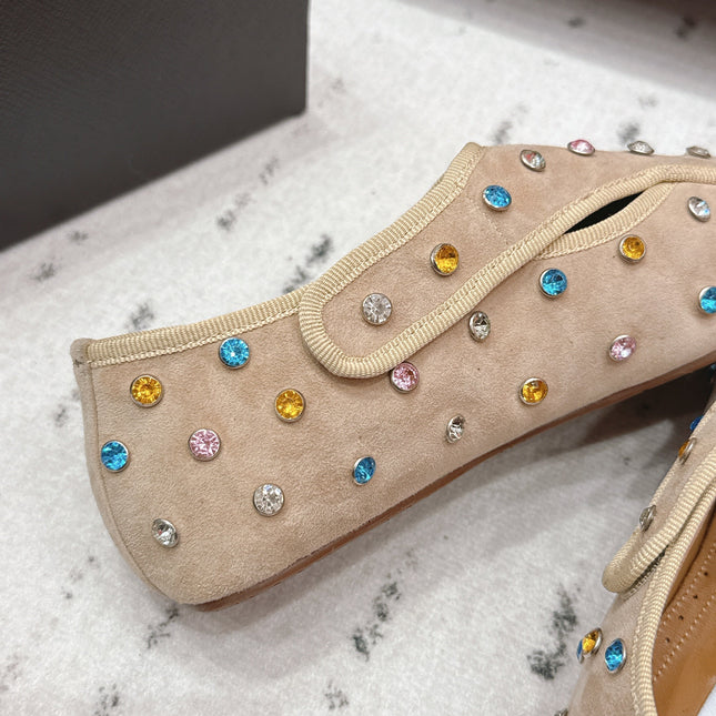 ALAIA 26S EMBELLISHED FLATS IN BEIGE SUEDE