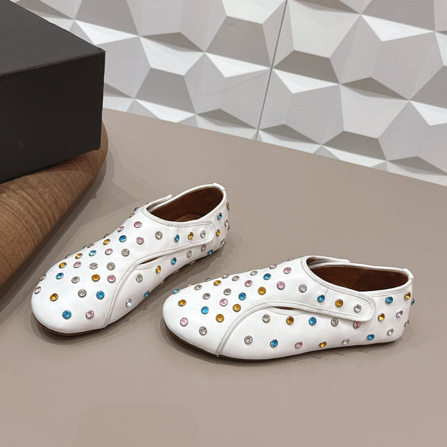 ALAIA 26S EMBELLISHED FLATS IN WHITE LAMBSKIN