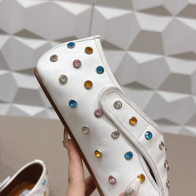 ALAIA 26S EMBELLISHED FLATS IN WHITE LAMBSKIN