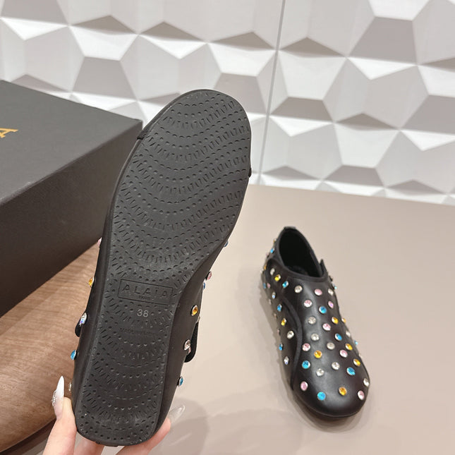 ALAIA 26S EMBELLISHED FLATS IN BLACK LAMBSKIN