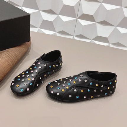 ALAIA 26S EMBELLISHED FLATS IN BLACK LAMBSKIN