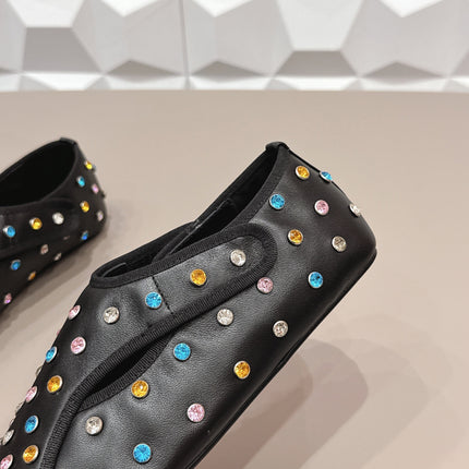 ALAIA 26S EMBELLISHED FLATS IN BLACK LAMBSKIN