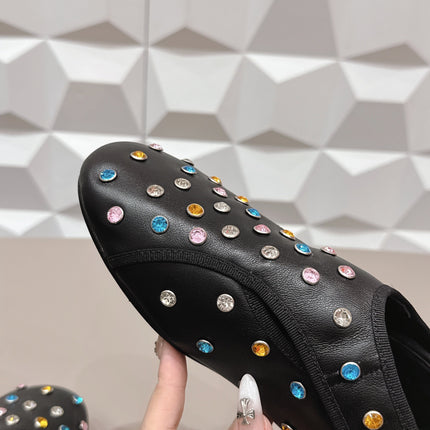 ALAIA 26S EMBELLISHED FLATS IN BLACK LAMBSKIN