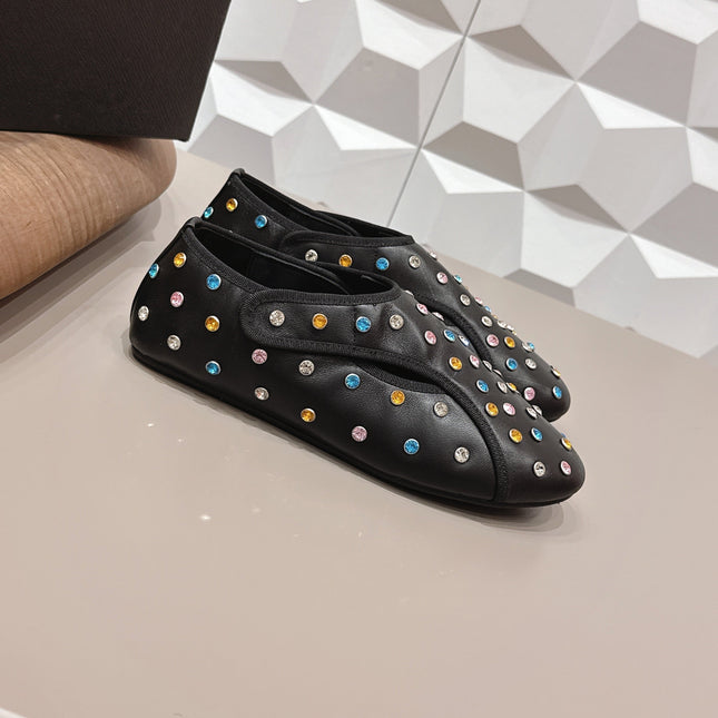 ALAIA 26S EMBELLISHED FLATS IN BLACK LAMBSKIN