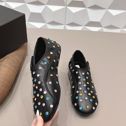 ALAIA 26S EMBELLISHED FLATS IN BLACK LAMBSKIN