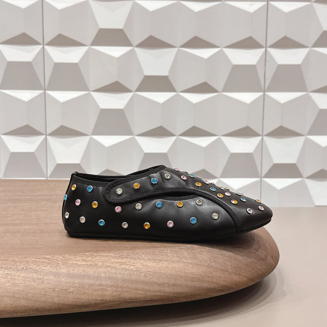 ALAIA 26S EMBELLISHED FLATS IN BLACK LAMBSKIN