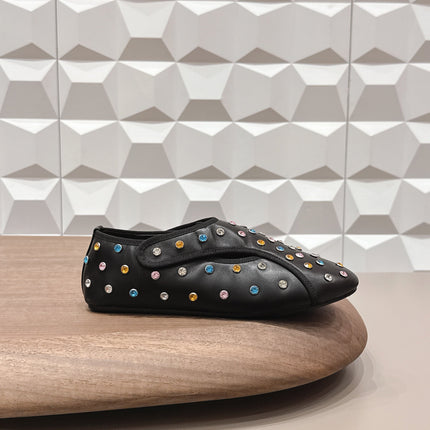 ALAIA 26S EMBELLISHED FLATS IN BLACK LAMBSKIN