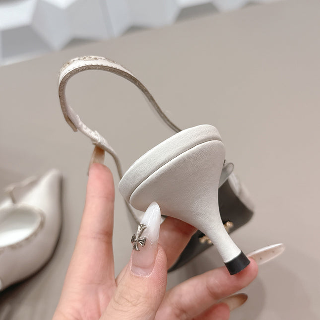 PRADA 26S POINTED TOE SLINGBACK HIGH HEELS 55MM IN CREAM WHITE CALFSKIN