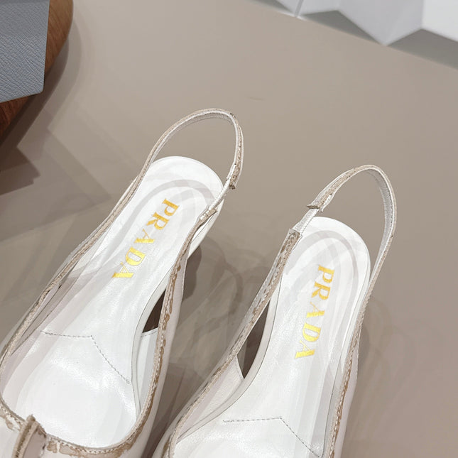 PRADA 26S POINTED TOE SLINGBACK HIGH HEELS 55MM IN CREAM WHITE CALFSKIN