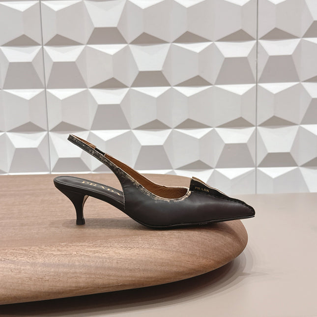 PRADA 26S POINTED TOE SLINGBACK HIGH HEELS 55MM IN BLACK CALFSKIN