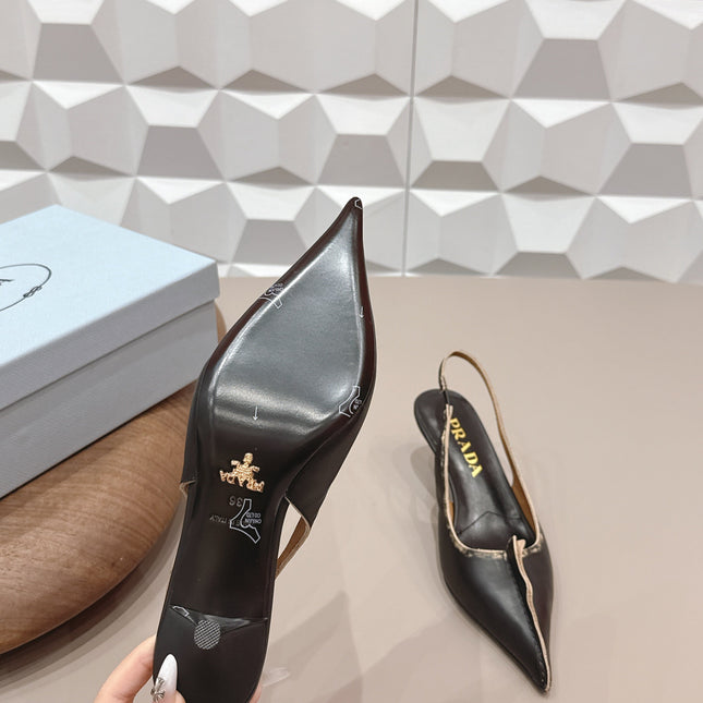 PRADA 26S POINTED TOE SLINGBACK HIGH HEELS 55MM IN BLACK CALFSKIN