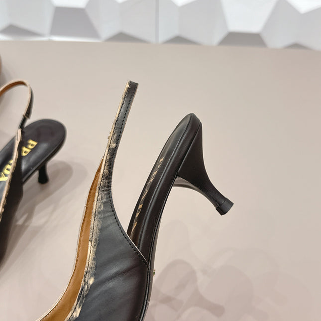 PRADA 26S POINTED TOE SLINGBACK HIGH HEELS 55MM IN BLACK CALFSKIN
