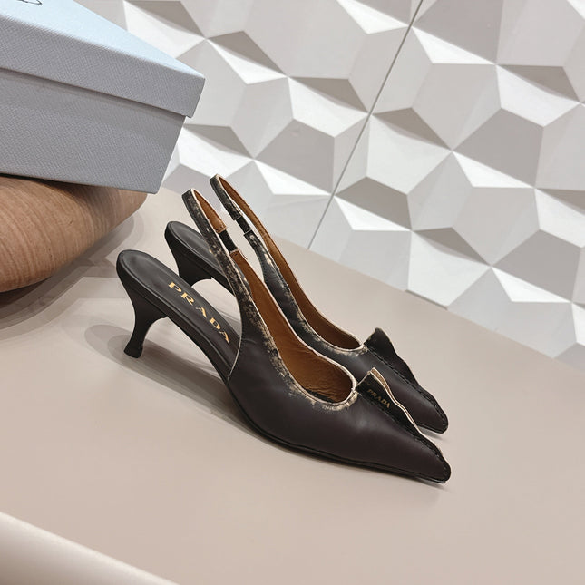 PRADA 26S POINTED TOE SLINGBACK HIGH HEELS 55MM IN BLACK CALFSKIN