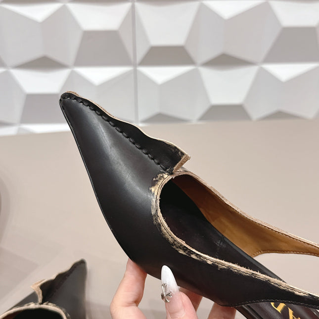 PRADA 26S POINTED TOE SLINGBACK HIGH HEELS 55MM IN BLACK CALFSKIN