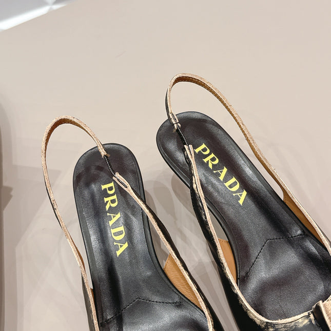 PRADA 26S POINTED TOE SLINGBACK HIGH HEELS 55MM IN BLACK CALFSKIN