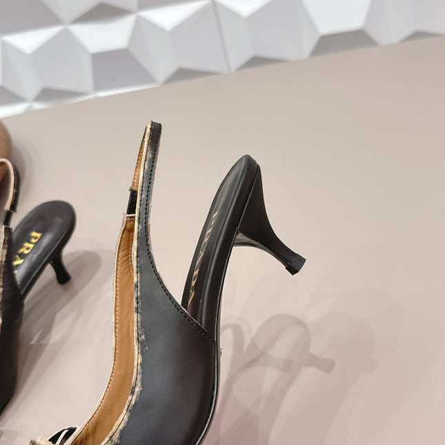 PRADA 26S POINTED TOE SLINGBACK HIGH HEELS 55MM IN BLACK CALFSKIN WITH BOW
