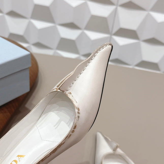 PRADA 26S POINTED TOE HIGH HEELS 55MM IN CREAM WHITE CALFSKIN