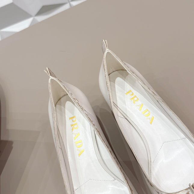 PRADA 26S POINTED TOE HIGH HEELS 55MM IN CREAM WHITE CALFSKIN