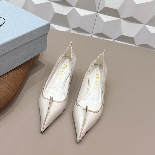 PRADA 26S POINTED TOE HIGH HEELS 55MM IN CREAM WHITE CALFSKIN