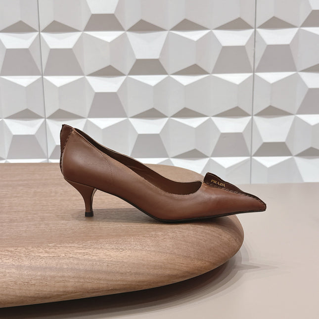 PRADA 26S POINTED TOE HIGH HEELS 55MM IN BROWN CALFSKIN