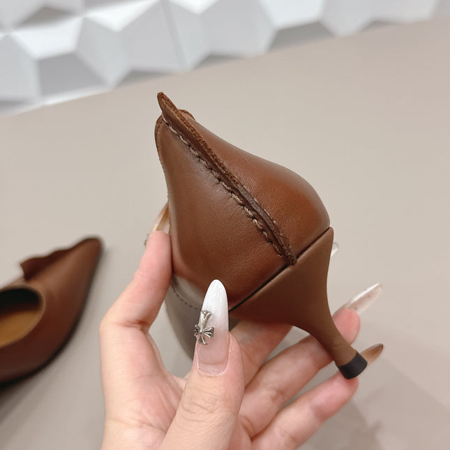 PRADA 26S POINTED TOE HIGH HEELS 55MM IN BROWN CALFSKIN