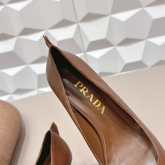 PRADA 26S POINTED TOE HIGH HEELS 55MM IN BROWN CALFSKIN