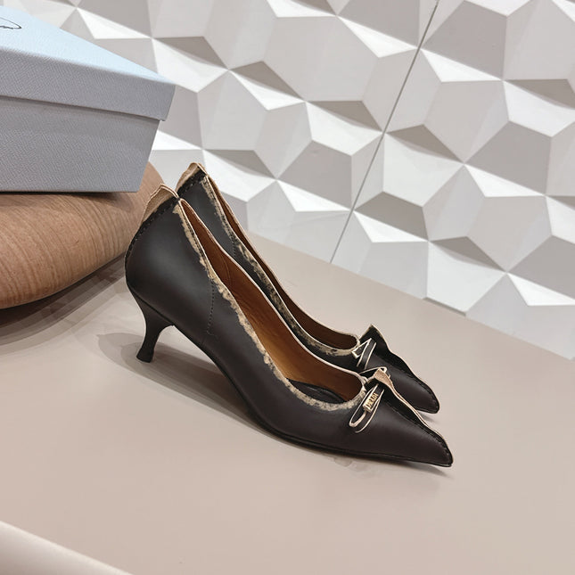 PRADA 26S POINTED TOE HIGH HEELS 55MM IN BLACK CALFSKIN