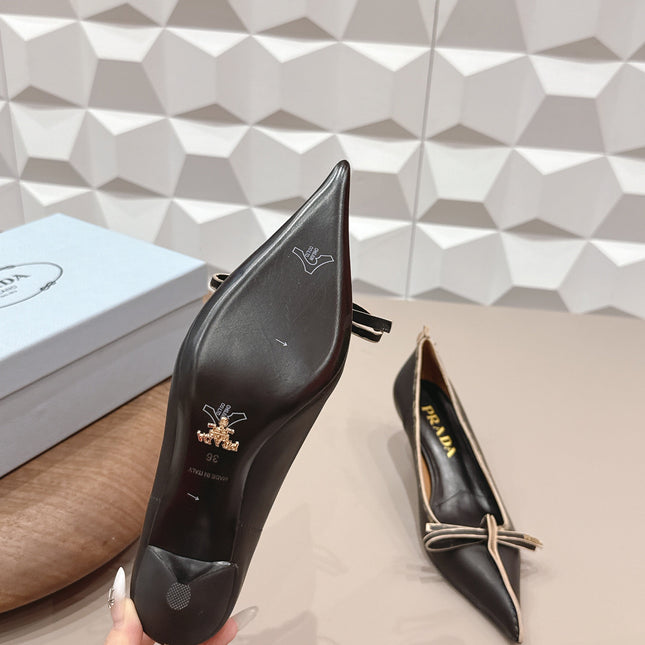 PRADA 26S POINTED TOE HIGH HEELS 55MM IN BLACK CALFSKIN