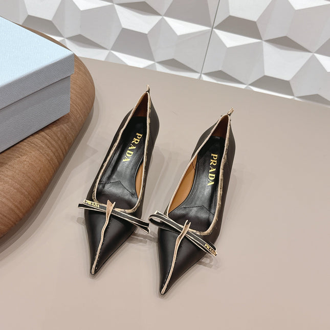 PRADA 26S POINTED TOE HIGH HEELS 55MM IN BLACK CALFSKIN