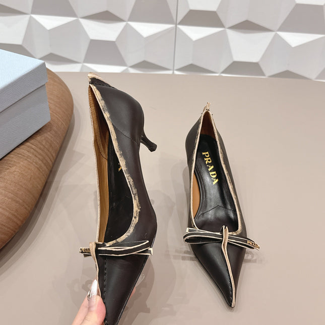 PRADA 26S POINTED TOE HIGH HEELS 55MM IN BLACK CALFSKIN