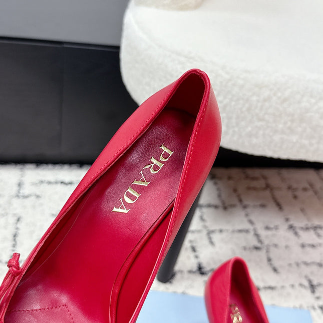 PRADA 26S POINTED-TOE HIGH HEELS 75MM IN DARK RED CALFSKIN
