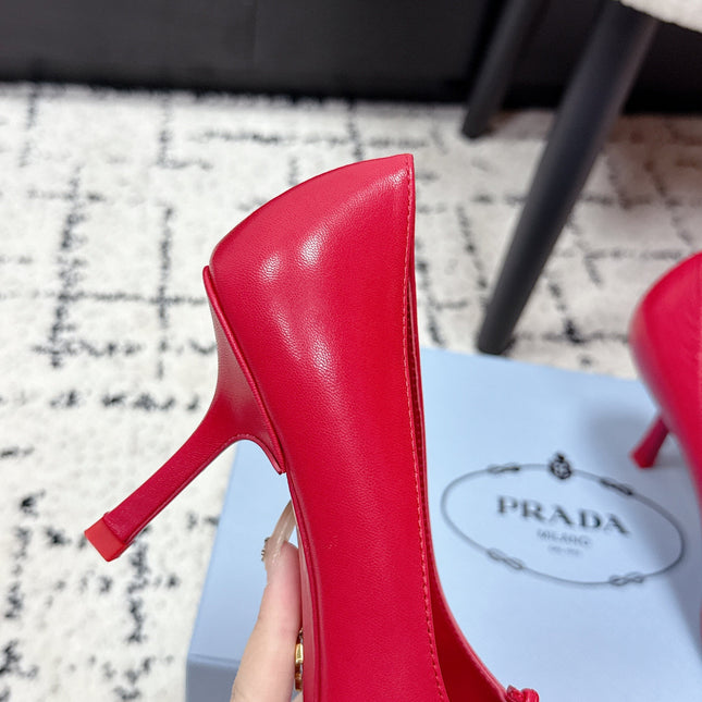 PRADA 26S POINTED-TOE HIGH HEELS 75MM IN DARK RED CALFSKIN