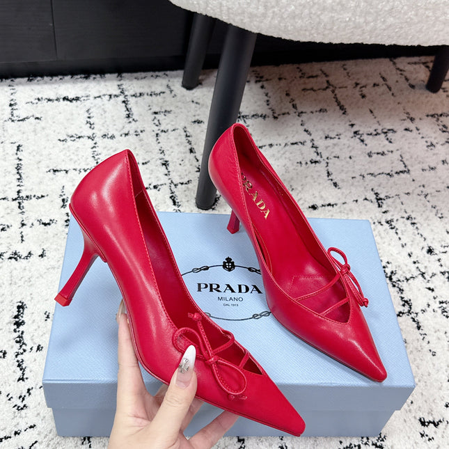PRADA 26S POINTED-TOE HIGH HEELS 75MM IN DARK RED CALFSKIN