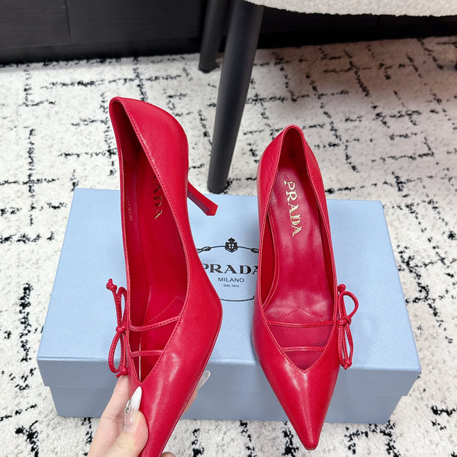 PRADA 26S POINTED-TOE HIGH HEELS 75MM IN DARK RED CALFSKIN