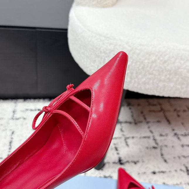 PRADA 26S POINTED-TOE HIGH HEELS 75MM IN DARK RED CALFSKIN