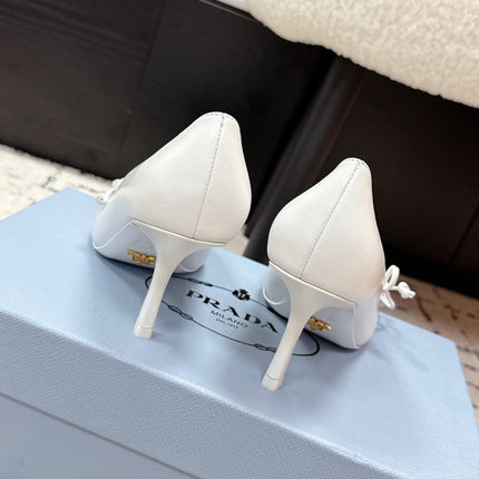 PRADA 26S POINTED-TOE HIGH HEELS 75MM IN WHITE CALFSKIN