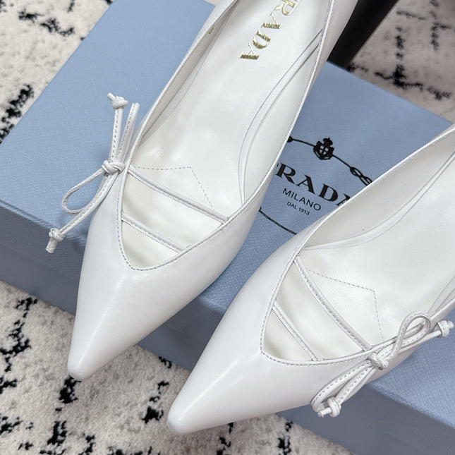 PRADA 26S POINTED-TOE HIGH HEELS 75MM IN WHITE CALFSKIN