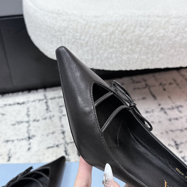 PRADA 26S POINTED-TOE HIGH HEELS 75MM IN BLACK CALFSKIN