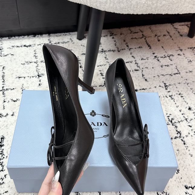 PRADA 26S POINTED-TOE HIGH HEELS 75MM IN BLACK CALFSKIN