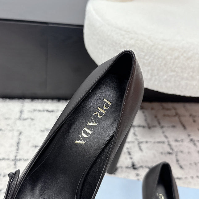 PRADA 26S POINTED-TOE HIGH HEELS 75MM IN BLACK CALFSKIN