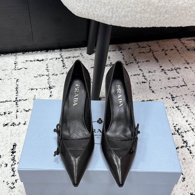 PRADA 26S POINTED-TOE HIGH HEELS 75MM IN BLACK CALFSKIN