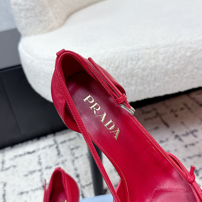 PRADA 26S POINTED-TOE HIGH HEELS 75MM IN DARK RED PATENT CALFSKIN WITH BOW