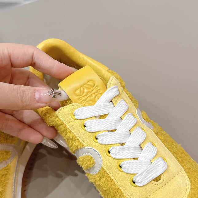 LOEWE 26S FLOW RUNNER SNEAKER IN YELLOW SUEDE AND TEDDY FABRIC AND CALFSKIN
