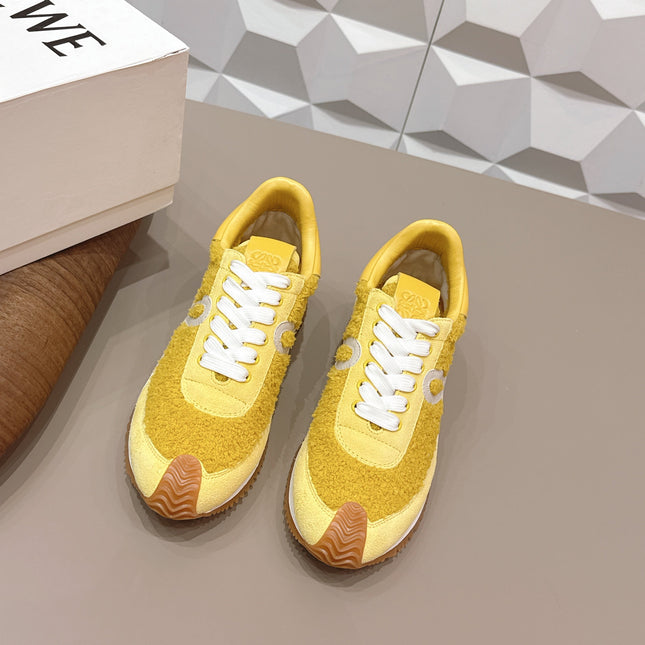 LOEWE 26S FLOW RUNNER SNEAKER IN YELLOW SUEDE AND TEDDY FABRIC AND CALFSKIN