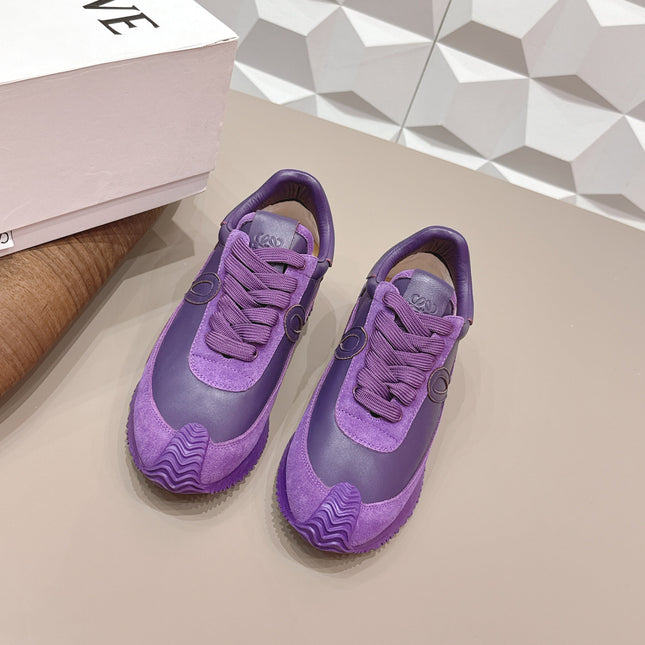 LOEWE 26S FLOW RUNNER SNEAKER IN PLUM PURPLE CALFSKIN AND SUEDE