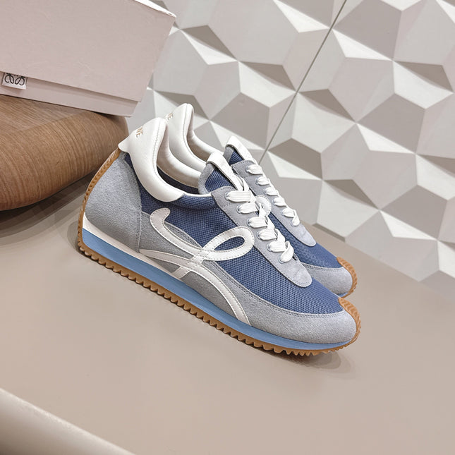 LOEWE 26S FLOW RUNNER SNEAKER IN LIGHT GRAY AND BLUE SUEDE AND CALFSKIN STYLE 2