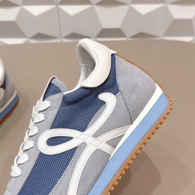 LOEWE 26S FLOW RUNNER SNEAKER IN LIGHT GRAY AND BLUE SUEDE AND CALFSKIN STYLE 2